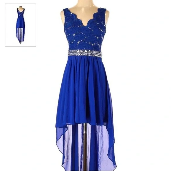 B. Smart blue high low dress B. Smart blue high low dress